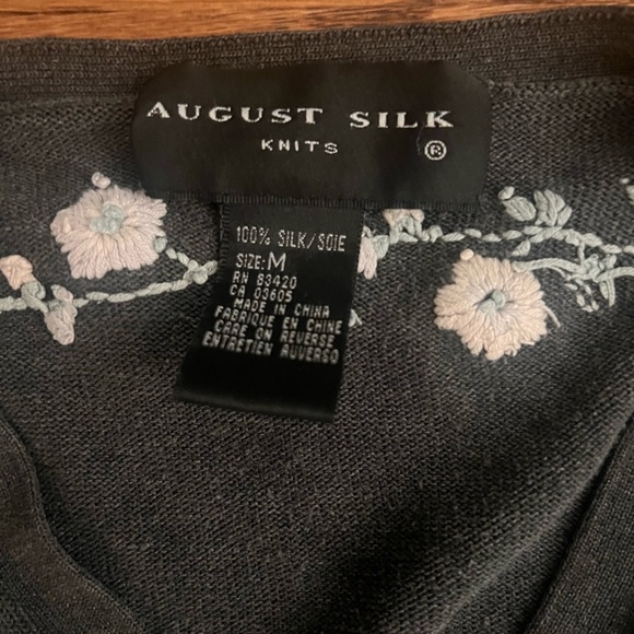 August Silk Gray Embroidered Cardigan Sweater (100% Silk) - Medium - Picture 3 of 5